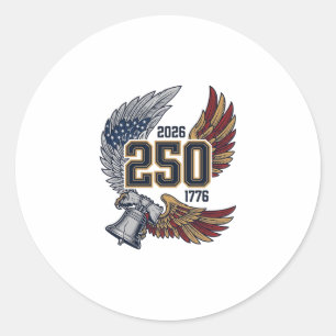 Pegatina Redonda América 250 Alas de Águila 2026 Diseño Patriótico_