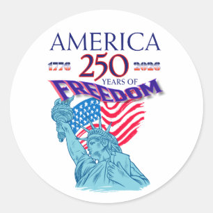 PEGATINA REDONDA AMÉRICA 250 AÑOS DE LIBERTAD ESTATUA DE LA LIBERTA