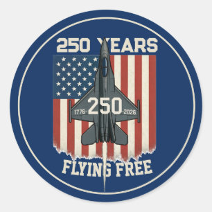 Pegatina Redonda América 250 Años Volando Libre Jet - 1776-2026