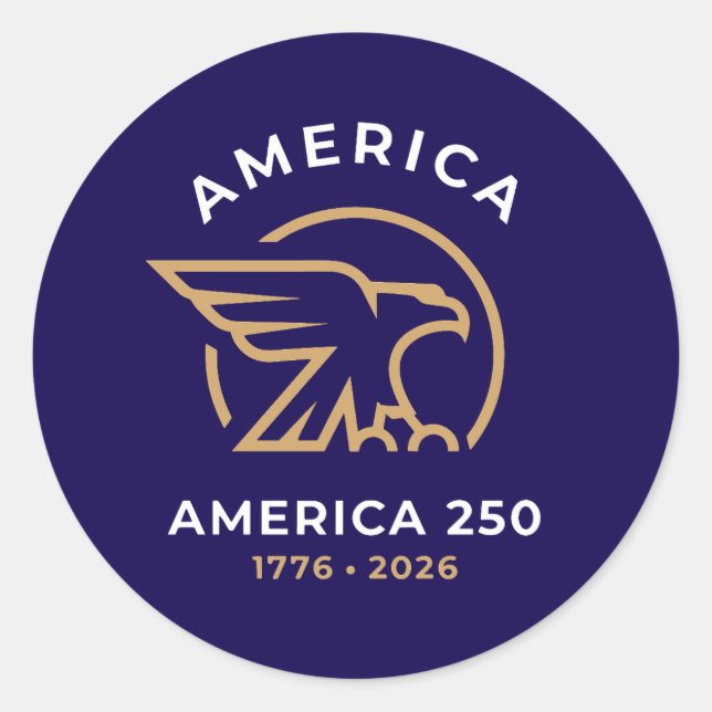 Pegatina Redonda America 250 Eagle Emblem 1776–2026 Patriotic (Anverso)
