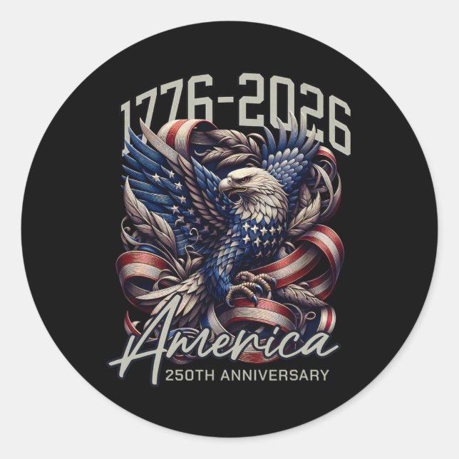 Pegatina Redonda America 250th Anniversary Eagle Us Flag July 4th 2 (Anverso)