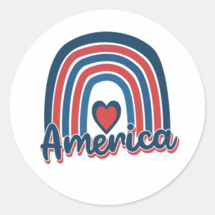 Pegatina Redonda América 4 de julio Celebración del arcoiris EE.UU.