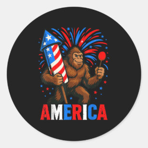 Pegatina Redonda America Bigfoot Usa Firework Patriótico Sasquatch 