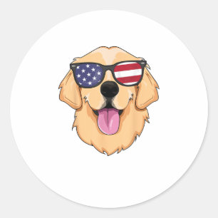 Pegatina Redonda America Golden Retriever 4 de julio para hombres