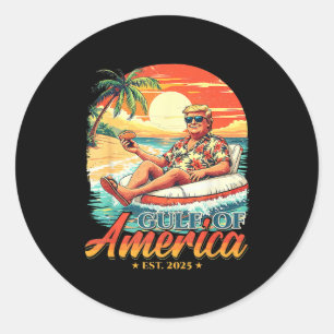 Pegatina Redonda América Golfo Trump 2024 Retro Beach Estados Unido