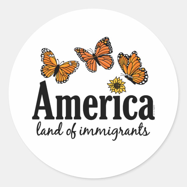 Pegatina Redonda America Land Of Immigrants (Anverso)