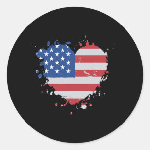 Pegatina Redonda America Love Flag Usa Heart 4 De Julio Estadounide