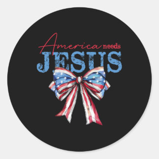 Pegatina Redonda America Necesita Jesús Bandera Cristiana Usa Coque