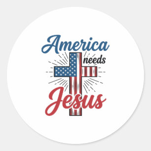 Pegatina Redonda America Necesita Jesús Diseño de Camiseta de Cruz