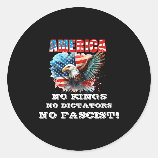 Pegatina Redonda America No Kings No Dictators No Fascist  (Anverso)