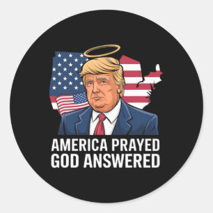 Pegatina Redonda América Oró Dios Respondió Divertido Donald Trump