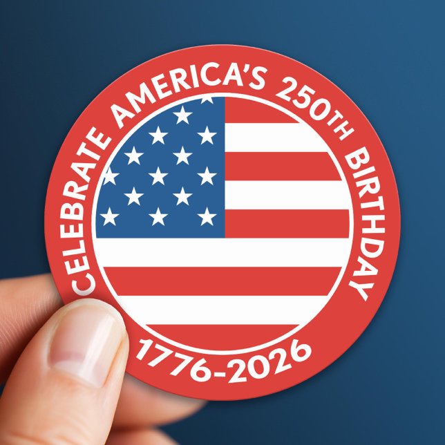 Pegatina Redonda America Semiquincentennial 1776-2026 USA 250 Flag (USA 250 - America's 250th Celebration 1776-2026)