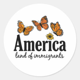 Pegatina Redonda América Tierra De Inmigrantes