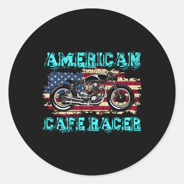 Pegatina Redonda American Cafe Racer Biker Ns (Anverso)