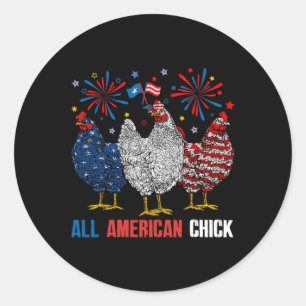 Pegatina Redonda American Chick Retro 4th Of July Patriotic Usa Chi