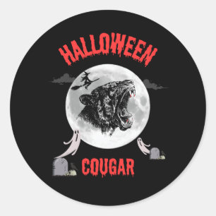 Pegatina Redonda american cougar on halloween night with crows