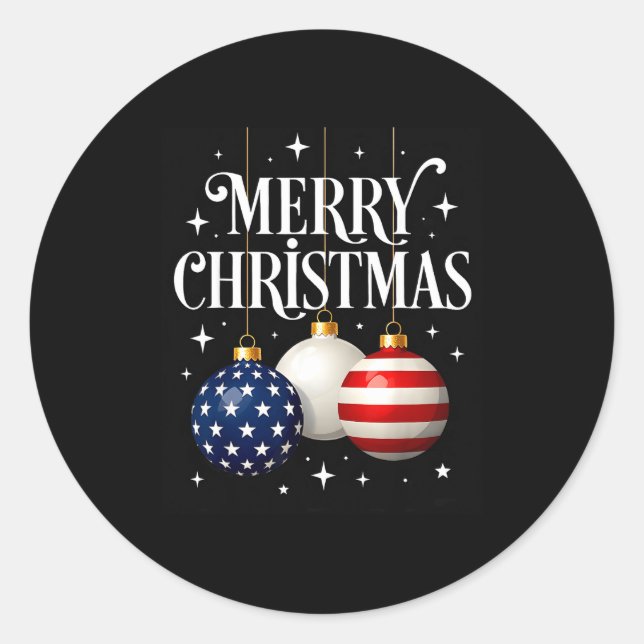 Pegatina Redonda American Flag Merry Christmas Tree Baubles Us Patr (Anverso)