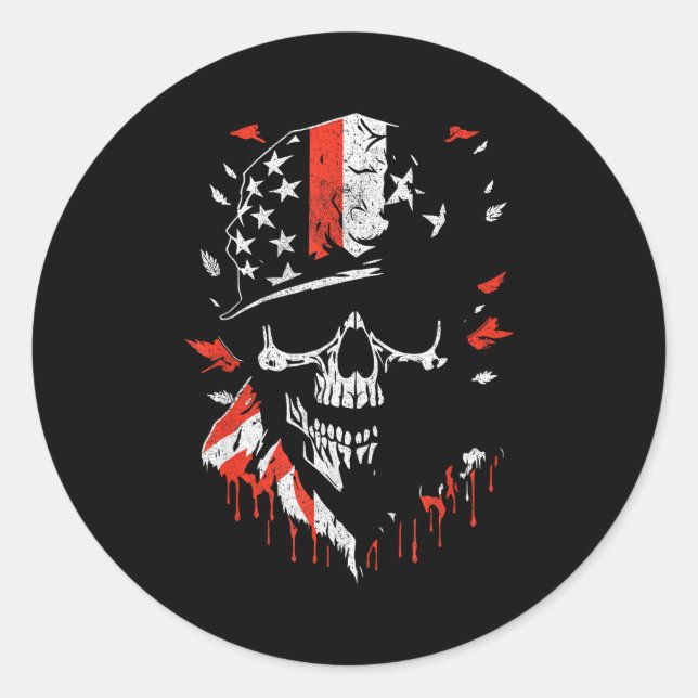 Pegatina Redonda American Flag Skull Soldier Patriotic Military Gra (Anverso)