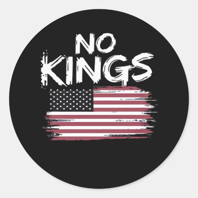Pegatina Redonda American Flag Upside Down Distress No Kings Long F (Anverso)