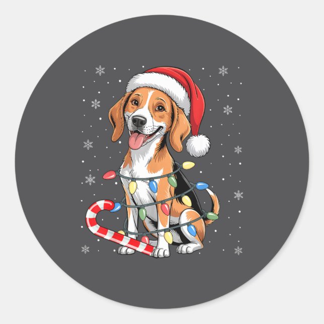 Pegatina Redonda American Foxhound Dog Ugly Christmas Candy Cane Tr (Anverso)
