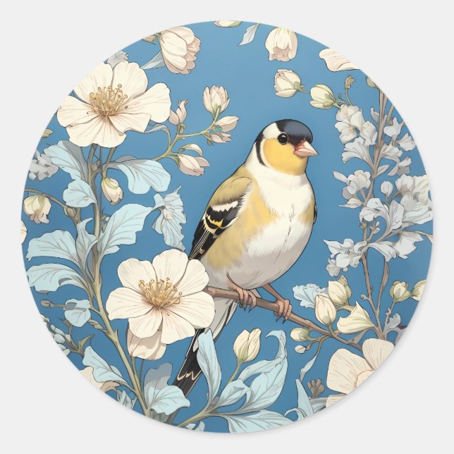 Pegatina Redonda American Goldfinch William Morris Inspired (Anverso)