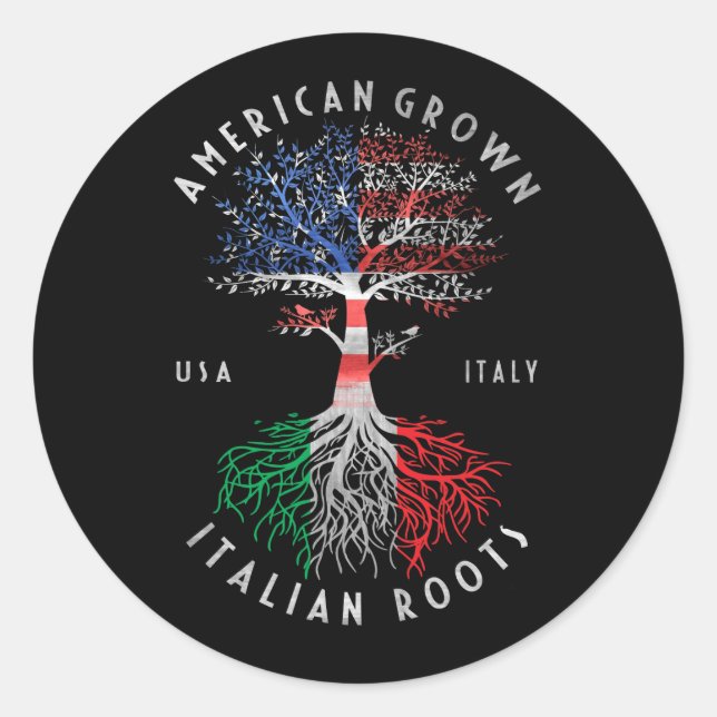 Pegatina Redonda American Grown Italian Roots Italy Flag National (Anverso)