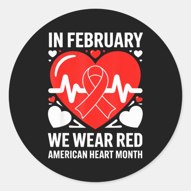 Pegatina Redonda American Heart Disease Awareness Month Ribbon Red  (Anverso)