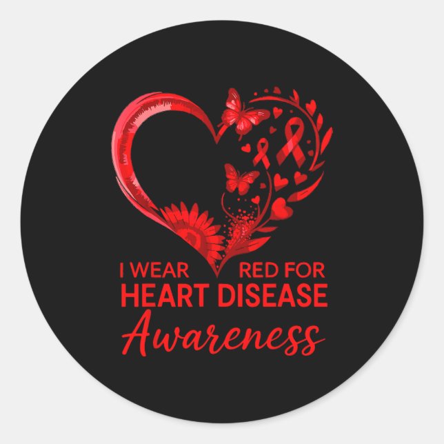 Pegatina Redonda American Heart Disease Awareness Month Ribbon Red  (Anverso)