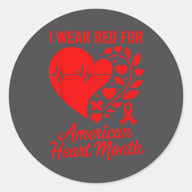 Pegatina Redonda American Heart Disease Awareness Month Ribbon Red  (Anverso)