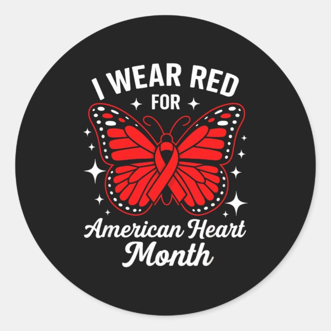 Pegatina Redonda American Heart Disease Awareness Month Ribbon Red  (Anverso)