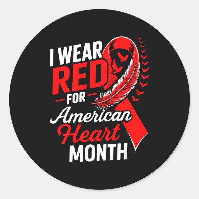 Pegatina Redonda American Heart Disease Awareness Month Ribbon Red  (Anverso)