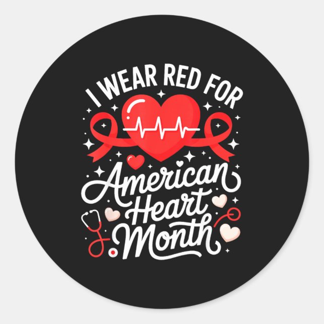 Pegatina Redonda American Heart Disease Awareness Month Ribbon Red  (Anverso)