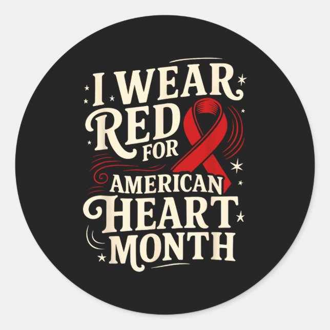 Pegatina Redonda American Heart Disease Awareness Month Ribbon Red  (Anverso)