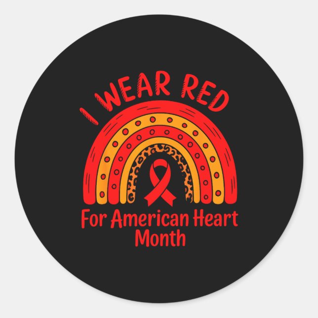 Pegatina Redonda American Heart Disease Awareness Month Ribbon Red  (Anverso)