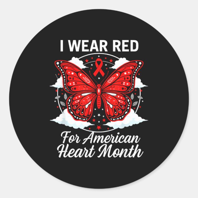 Pegatina Redonda American Heart Disease Awareness Month Ribbon Red  (Anverso)