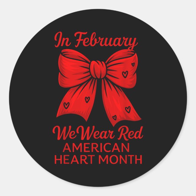 Pegatina Redonda American Heart Disease Awareness Month Ribbon Red  (Anverso)