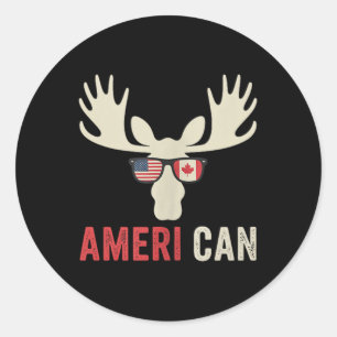 Pegatina Redonda American Moose Sungles - Estadounidense Y Canadá U