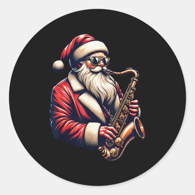 Pegatina Redonda American Santa Playing Saxophone Xmas Jazz Christm (Anverso)