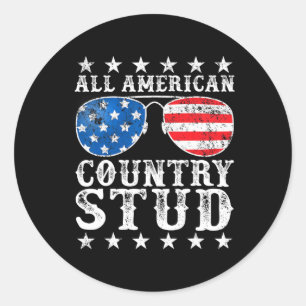 Pegatina Redonda American Stud Boy Country 4 De Julio Bandera De Ee