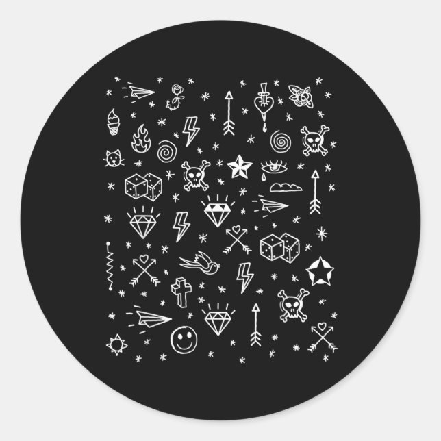Pegatina Redonda American Tattoo Flash, diseños tradicionales de ta (Anverso)