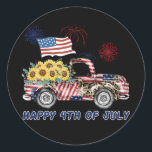 Pegatina Redonda American Truck Sunflower Firework American Happy<br><div class="desc">American Truck Sunflower Firework American Happy 4th Of July Gift. Perfect gift for your dad,  mom,  papa,  men,  women,  friend and family members on Thanksgiving Day,  Christmas Day,  Mothers Day,  Fathers Day,  4th of July,  1776 Independent day,  Veterans Day,  Halloween Day,  Patrick's Day</div>