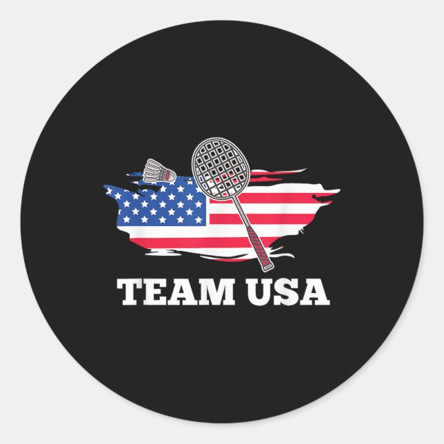 Pegatina Redonda American Usa Team Shuttle Racket Badminton Player  (Anverso)