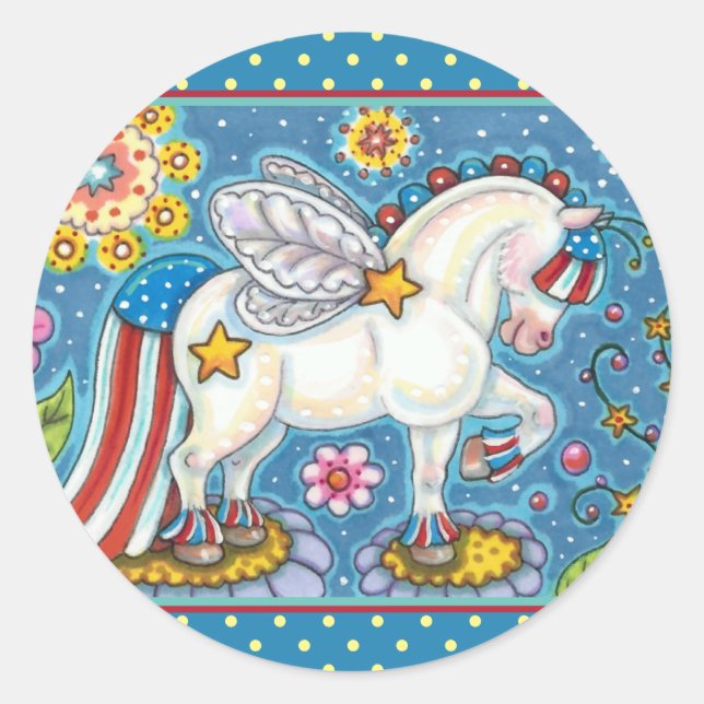 PEGATINA REDONDA AMERICANA WHIMSYNICKER PATRIOTIC PONY BONITO (Anverso)