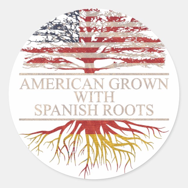 Pegatina Redonda Americano crecido con raíces españolas (Anverso)