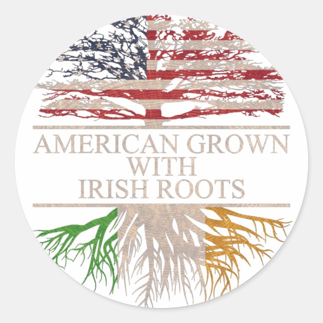 Pegatina Redonda Americano crecido con raíces irlandesas (Anverso)