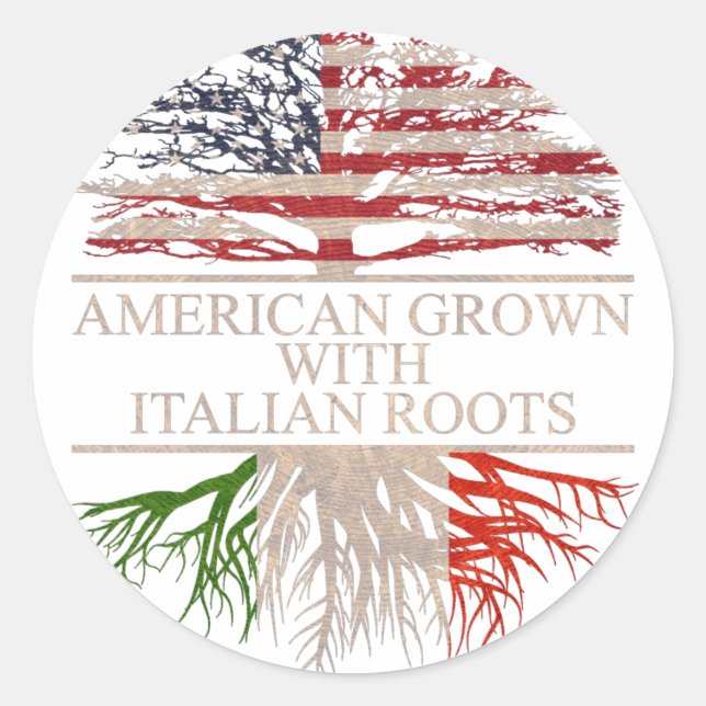 Pegatina Redonda Americano crecido con raíces italianas (Anverso)