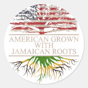 Pegatina Redonda Americano crecido con raíces jamaicanas