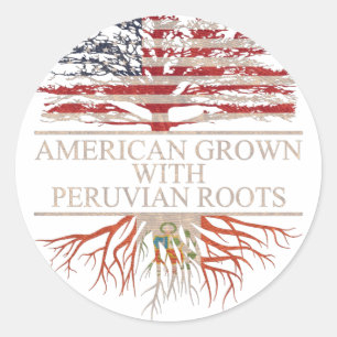 Pegatina Redonda Americano crecido con raíces peruanas