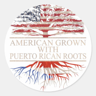 Pegatina Redonda Americano crecido con raíces puertorriqueñas