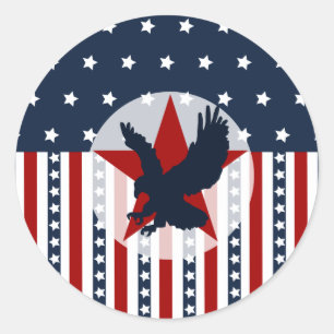 Pegatina Redonda Americano patriótico de Eagle calvo de las barras